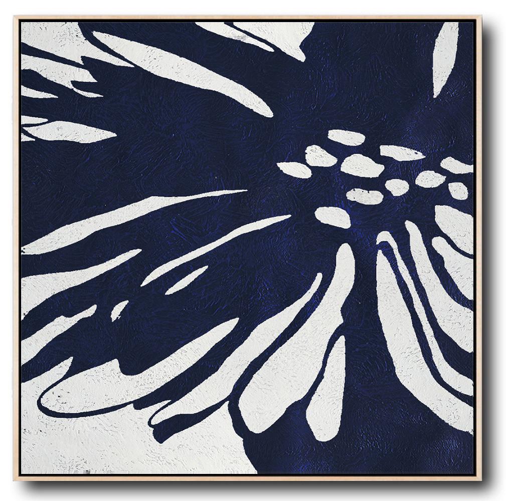 Buy Large Canvas Art Online - Hand Painted Navy Minimalist Painting On Canvas - Great Abstract Artists Huge